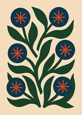 Floral Illustration with Dark Blue Flowers