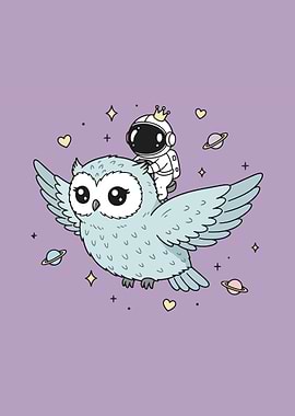 Astronaut riding an owl in space