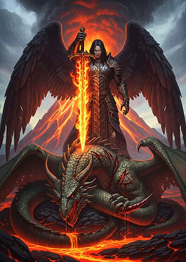 Angel and Dragon Fiery Sword
