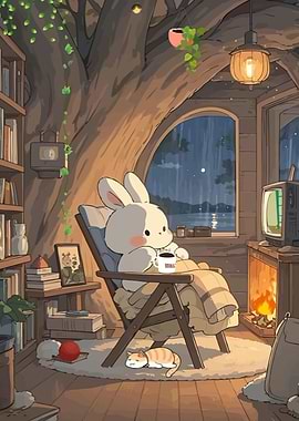 Cozy Cabin Bunny Cat