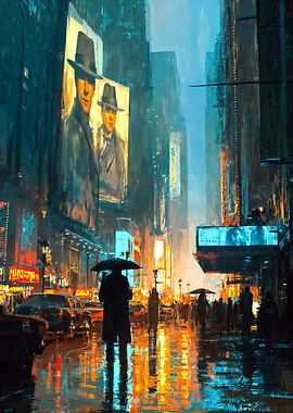 Rainy City Night: Neon Reflections