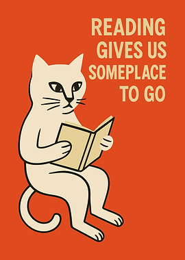 Cat Reading Book Illustration