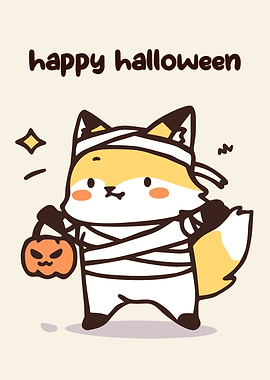 Cute Halloween Fox Mummy Illustration