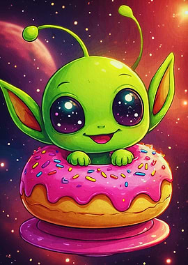 Cute Alien Donut Space