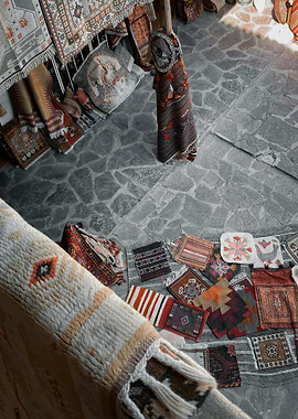 Variety of colorful rugs and carpets