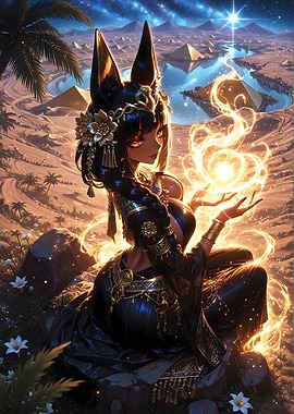 Anubis Girl in Egyptian Landscape