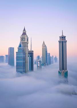 Dubai skyline in the fog