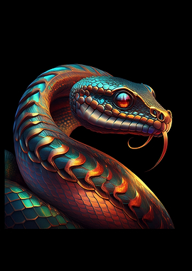 Detailed Snake Portrait on Black Background