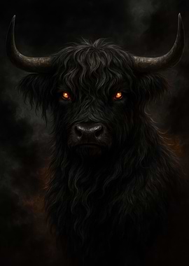 Dark Bull with Glowing Eyes
