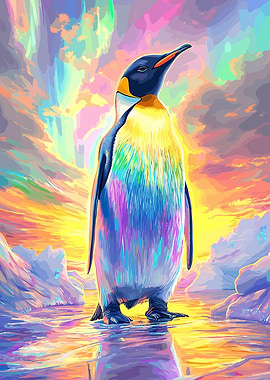 Colorful Penguin in Arctic Landscape
