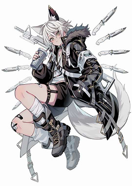 Anime Wolf Boy with Drink and Knives