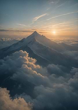 Mountain Peak Above Clouds at Sunset