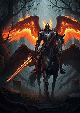 Fiery Knight Horseback Dark Forest