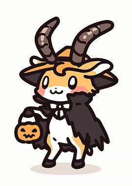 Cute Halloween Goat Cartoon Illustration