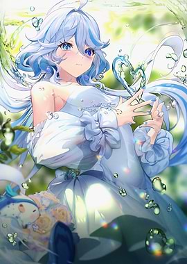 Girl in White Dress with Water