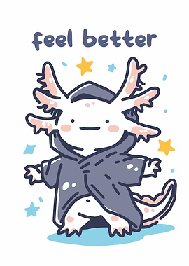Cute Axolotl with 'Feel Better' Message