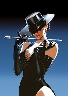Elegant Woman with Sword and Hat