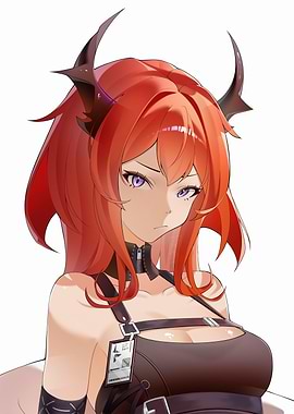 Anime Girl with Red Hair and Horns