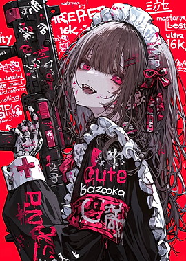 Anime Girl with Gun in Maid Outfit