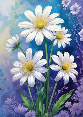 White Daisies Floral Art