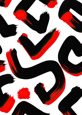 Abstract Black and Red Brush Strokes