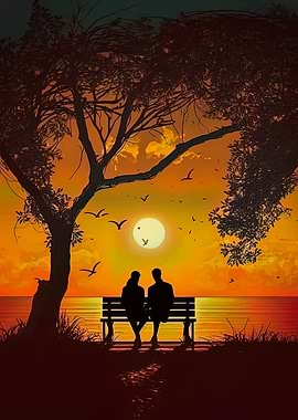 Couple on Bench at Sunset