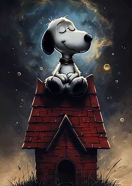 Snoopy Meditating on Doghouse Roof