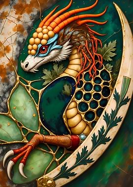 Abstract Fantasy #77 - Ornate Dragon Portrait with Golden Accents