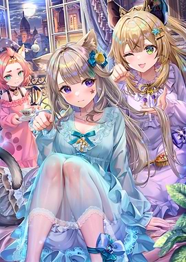 Cat Girls in Nightgowns