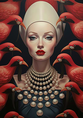Woman with Birds and Pearl Necklace