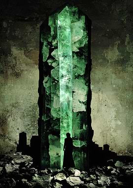 Emerald Crystal Monolith with Figure