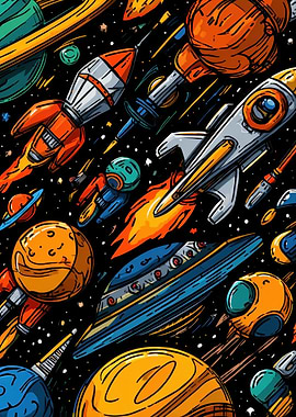 Cartoon Space Adventure Pattern