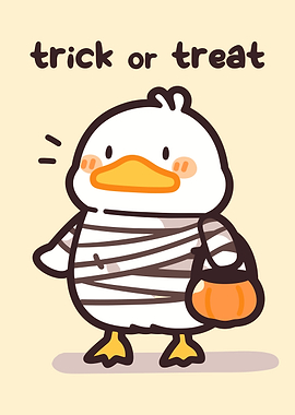 Cute Duck Mummy Halloween Illustration