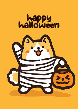 Halloween Dog Mummy with Pumpkin