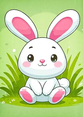 Cute Cartoon White Bunny