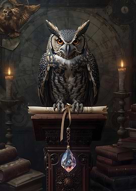 Mystic Owl with Scroll and Crystal