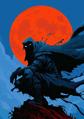 Hooded Figure with Red Moon