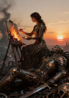 Steampunk Artist Painting Fire