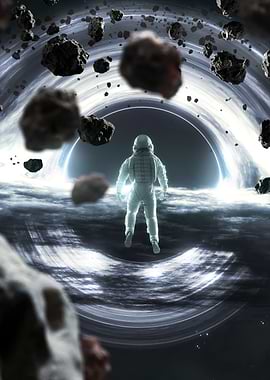 Astronaut Facing Black Hole in Space