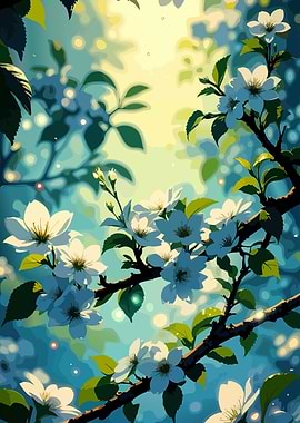 Floral Branch with White Blossoms