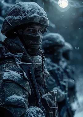 Snowy Military Soldiers in Winter