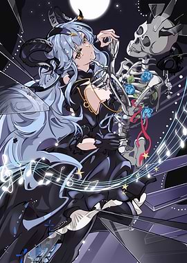 Anime Girl with Skeleton and Music
