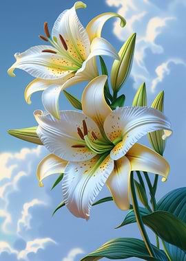 Elegant White Lilies Against a Sky Backdrop