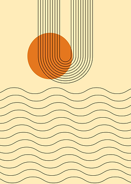 Abstract Minimalist Sunset Waves