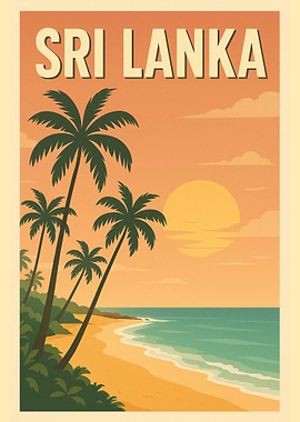 Sri Lanka beach travel poster