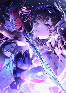 Anime Girl with Sword, Tears, and Glow