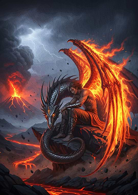 Dragon Rider Volcanic Landscape
