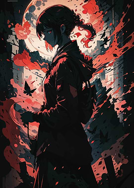 Anime Girl in Cityscape with Moon