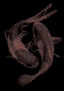 Abstract Fish Duo in Red and White