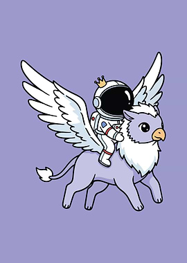 Astronaut riding a griffin cartoon